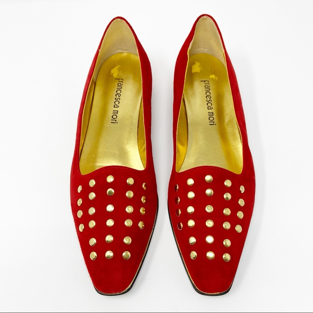 Francesca Mori Red suede loafers with gold details